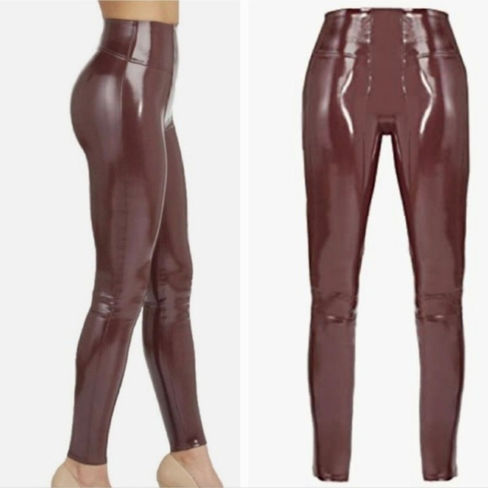 SPANX Vegan Patent Leather Leggings Pants in Ruby Burgundy Red Size 1X NEW‎ - Picture 5 of 14